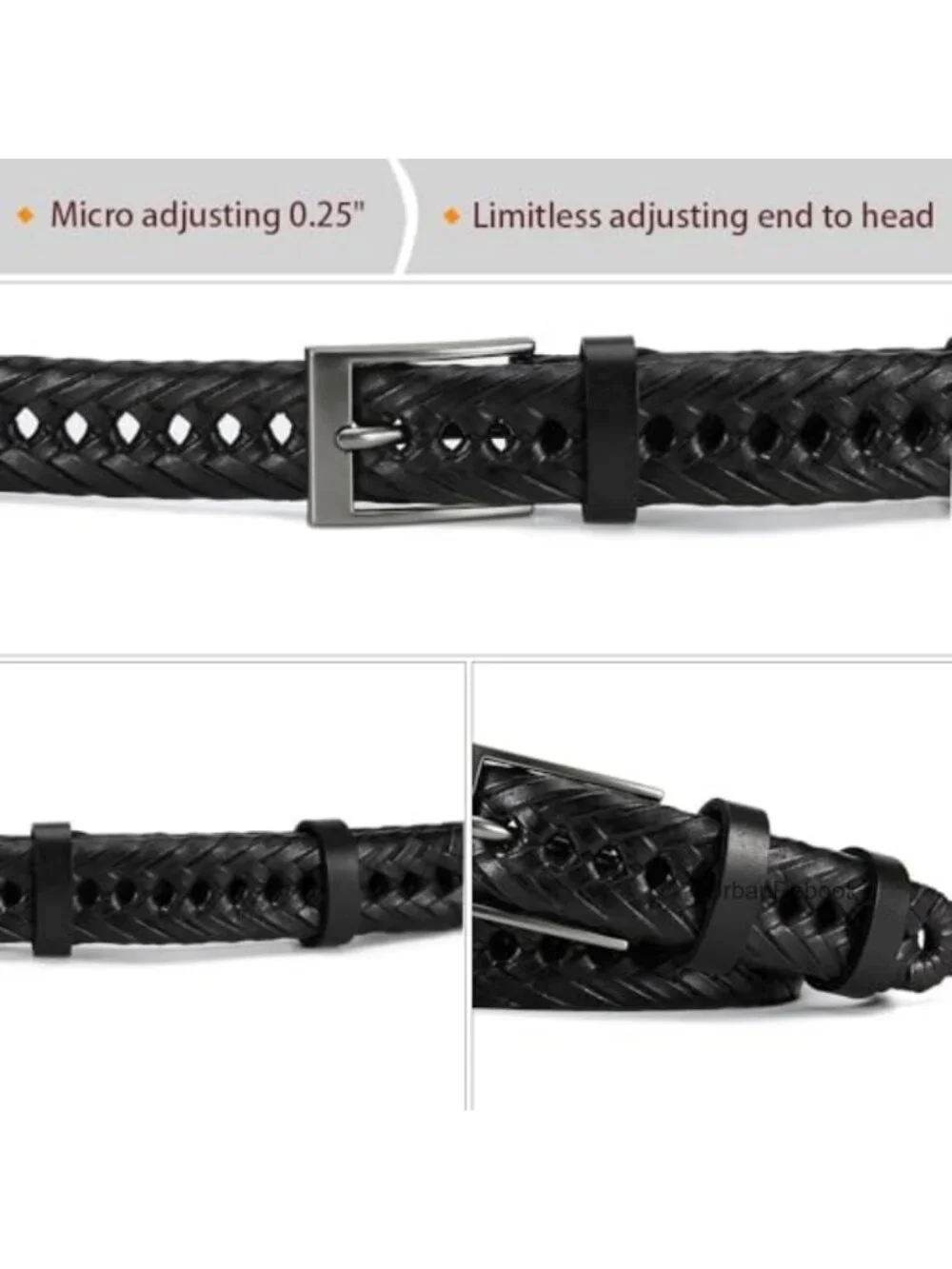 Braided Leather Dress Belt, Adjustable Men's